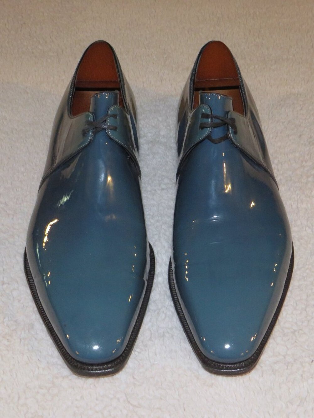 Corthay Arca Pullman Blue Patent Leather Shoes 10.5 Bags & Trees